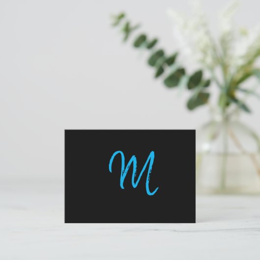Script Blue Monogram op zwart Visitekaartje (Staand voorkant)