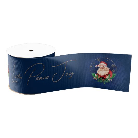 Script Blue Red Gold Santa Claus Elegant Christmas Grosgrain Lint (Spoel)
