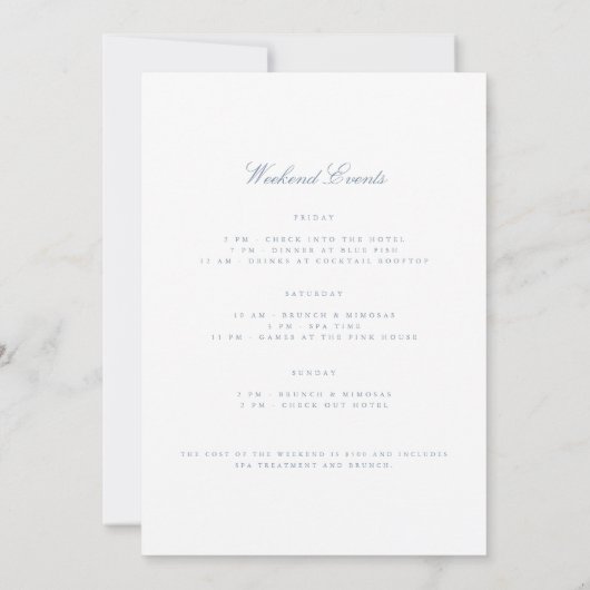 Script Blue & White Bachelorette Weekend Kaart (Achterkant)