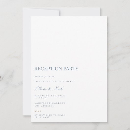 Script Blue & White Reception Invitation Kaart (Voorkant)