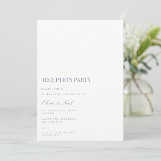 Script Blue & White Reception Invitation Kaart (Staand voorkant)