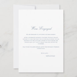 Script Blue & White Verloving Announcement Kaart