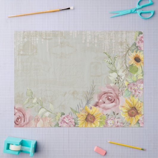  Script Blush Bloemen Zonnebloem Sage Mint Tissuepapier (Craft)