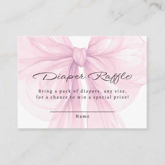 Script Blush Bow Diaper Raffle Insert Informatiekaartje (Voorkant)