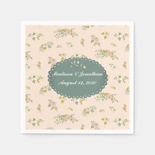  Script Blush Pink Floral Wedding Servet (Voorkant)