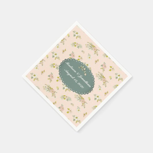  Script Blush Pink Floral Wedding Servet (Hoek)