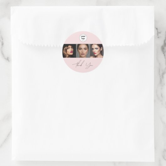 Script Blush Pink Logo Photo Makeup Thank You Ronde Sticker (Tas)