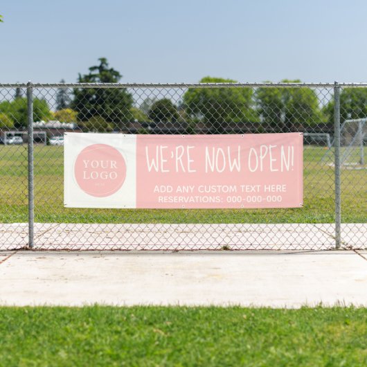 Script Blush Pink Logo We zijn nu open Business Spandoek (Insitu)
