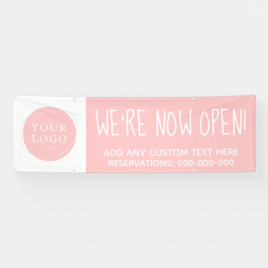 Script Blush Pink Logo We zijn nu open Business Spandoek (Horizontaal)