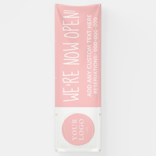 Script Blush Pink Logo We zijn nu open Business Spandoek (Verticaal)