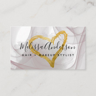 Script Blush Pink Waterverf Gold Foil Heart Visitekaartje