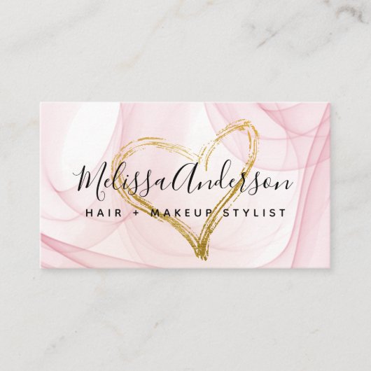 Script Blush Pink Waterverf Gold Foil Heart Visitekaartje (Voorkant)