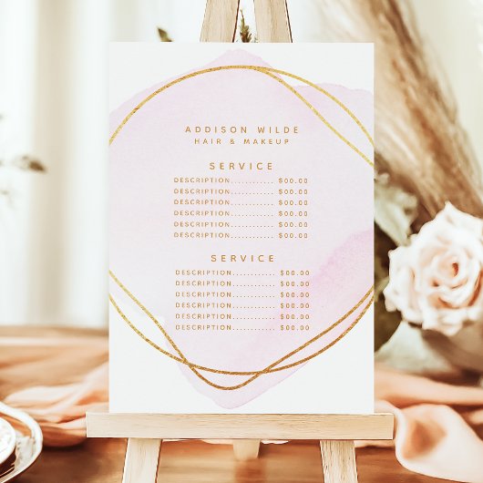 Script Blush Pink Waterverf Gold Service Price Menu