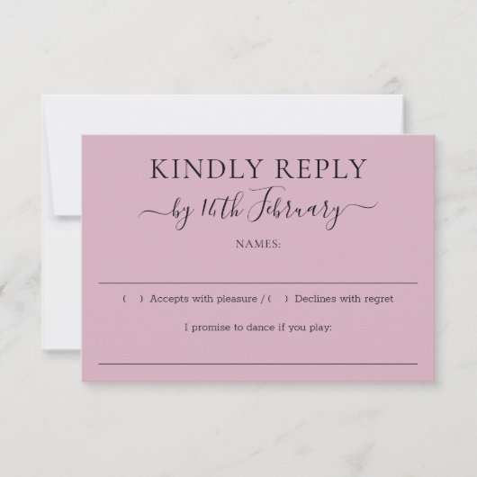 Script Blush Pink Wedding Kindly Reply RSVP Kaartje (Voorkant)