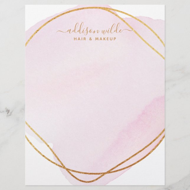 Script Blush Roze Aquarel Goud Cirkel Zakelijk Briefhoofd (Voorkant)