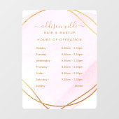 Script Blush Roze Aquarel Goud Openingstijden Raamsticker (Vel)