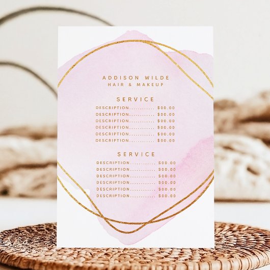 Script Blush Roze Aquarel Goud Service Prijs Menu