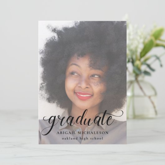  Script Blush Roze Foto Graduation Party Kaart (Staand voorkant)