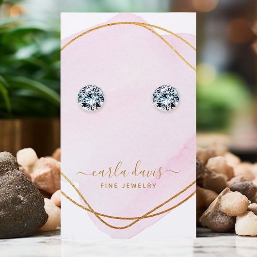 Script Blush Roze Goud Aquarel Sieraden Display Visitekaartje