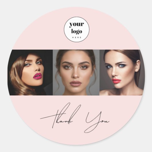 Script Blush Roze Logo Foto Make-up Bedankt Ronde Sticker (Voorkant)