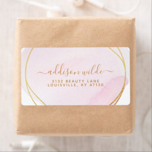 Script Blush Roze Waterverf Goud Cirkel Verzending Etiket