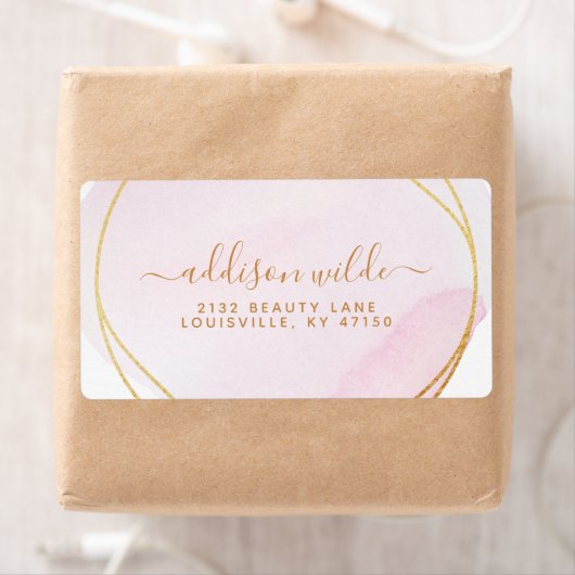 Script Blush Roze Waterverf Goud Cirkel Verzending Etiket (Insitu)