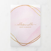 Script Blush Roze Waterverf Goud Salon Brochure Drieluik Kaart (Cover)