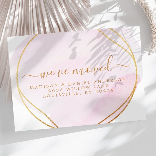Script Blush Roze Waterverf Verhuisbericht Aankondigingskaart