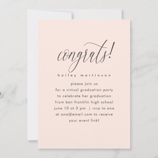  Script Blush Virtual Graduation Party Foto Aankondiging (Achterkant)