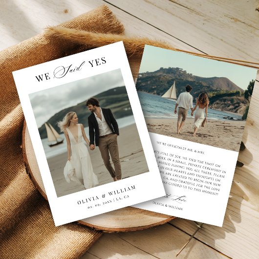 Script Boho Modern We Said Yes Strand Huwelijk Fot Aankondiging