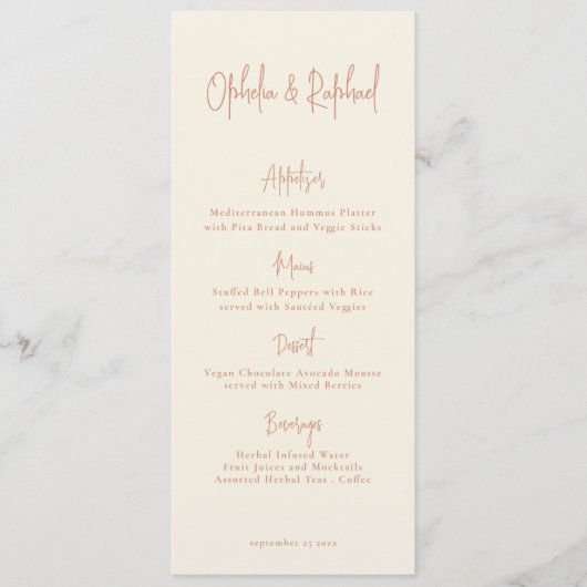 Script Boho Photo Cream Bruiloft Menu Kaart (Voorkant)