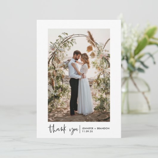 Script Boho trouwfoto dank u Bedankkaart (Staand voorkant)