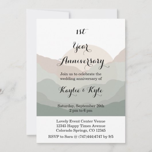 Script Boho Watercolor Mountain 1st Anniversary  Kaart (Voorkant)