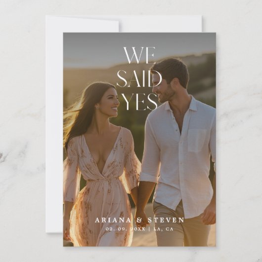 Script Boho We Said Yes Rustic Wedding Photo Aankondiging (Voorkant)