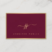 Script Bordeaux Gold Monogrammed Europese Grootte Visitekaartje (Voorkant)