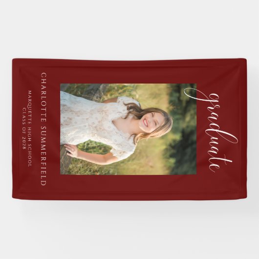 Script Bourgondië Graduation Party Foto Spandoek (Horizontaal)