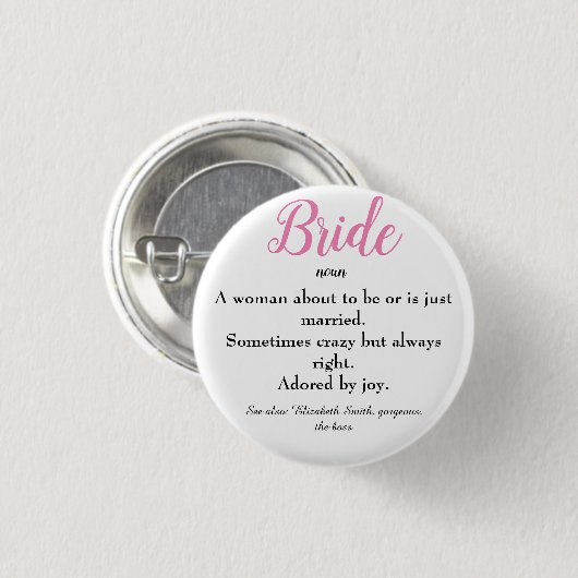 Script Bride Definitie Vrijgezellenfeest Bruiloft  Ronde Button 3,2 Cm (Voorkant /achterkant)