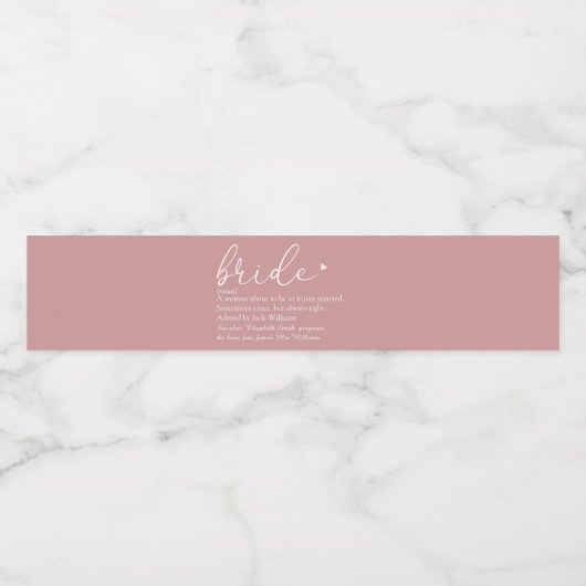 Script Bruid Definitie, Bruidsfeest Roze Waterfles Etiket (Enkel label)