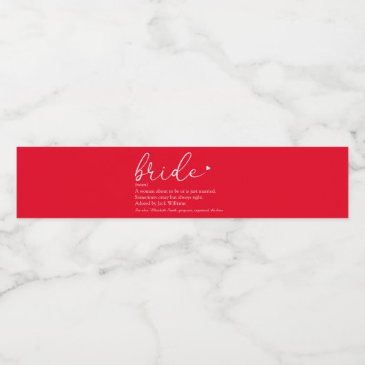 Script bruid definitie bruiloft Vrijgezellenfeest  Waterfles Etiket (Enkel label)