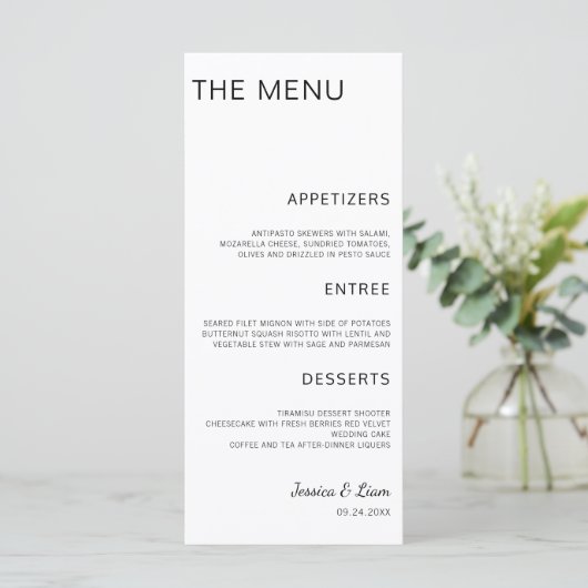 Script Bruiloft Diner Minimalistische Bruiloftsrec Menu (Staand voorkant)