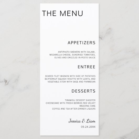 Script Bruiloft Diner Minimalistische Bruiloftsrec Menu (Voorkant)