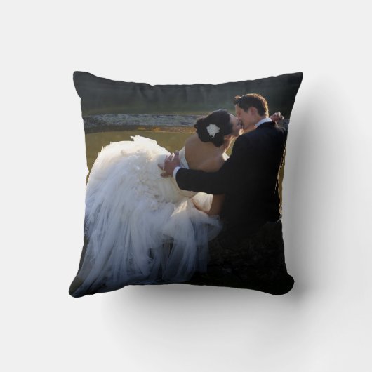 SCRIPT BRUILOFT MONOGRAM | Linnen Fotoherinnering Kussen (Achterkant)