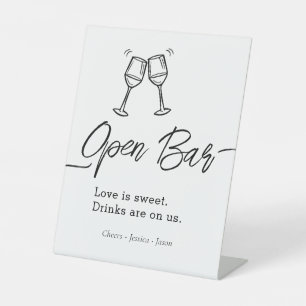 Script Bruiloft Open Bar Eenvoudige Feest Reclamebord Met Voetstuk