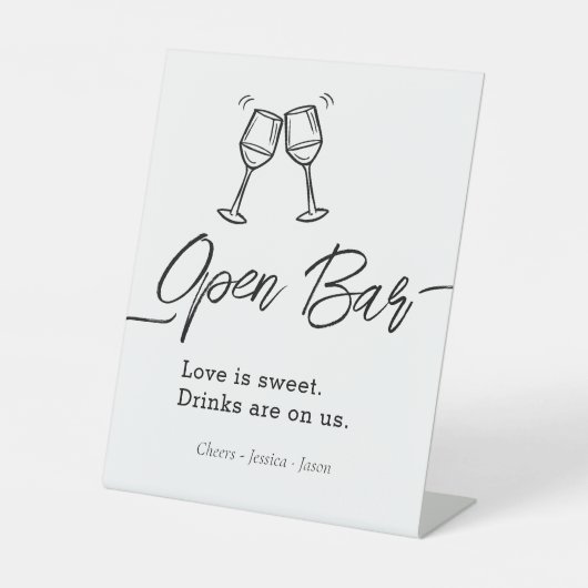 Script Bruiloft Open Bar Eenvoudige Feest Reclamebord Met Voetstuk (Voorkant)