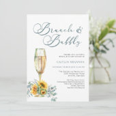 Script Brunch en bubbels Bruiloft met zonnebloemen Kaart (Staand voorkant)