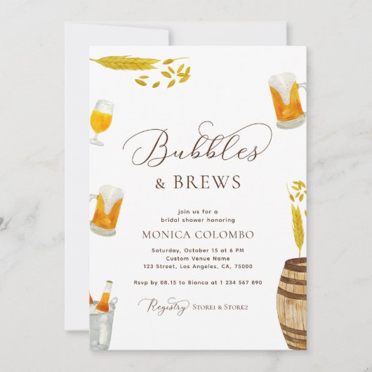 Script Bubbles & Brews Bierthema Vrijgezellenfeest Kaart (Voorkant)