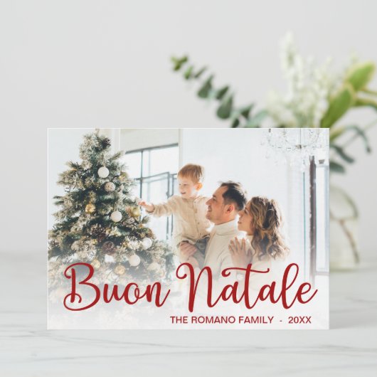 Script Buon Natale Photo Holiday Card Feestdagenkaart (Staand voorkant)