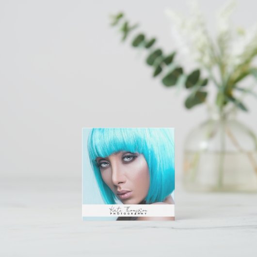 Script Business Logo Photographer Foto QR-code Vierkante Visitekaartje (Staand voorkant)