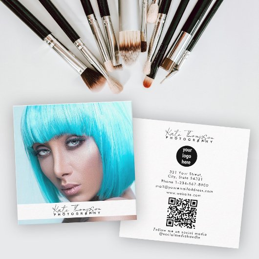 Script Business Logo Photographer Foto QR-code Vierkante Visitekaartje