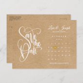 Script Calendar Save the Date Gold Heart Briefkaar Aankondigingskaart (Voorkant / Achterkant)
